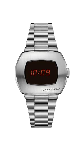 Hamilton Watch American Classic PSR Digital Quartz | Swiss Made | 40.8mm x 34.7mm Stainless Steel Case | Black Dial Digital Watch | Silver Stainless steel Bracelet (Model: H52414130)