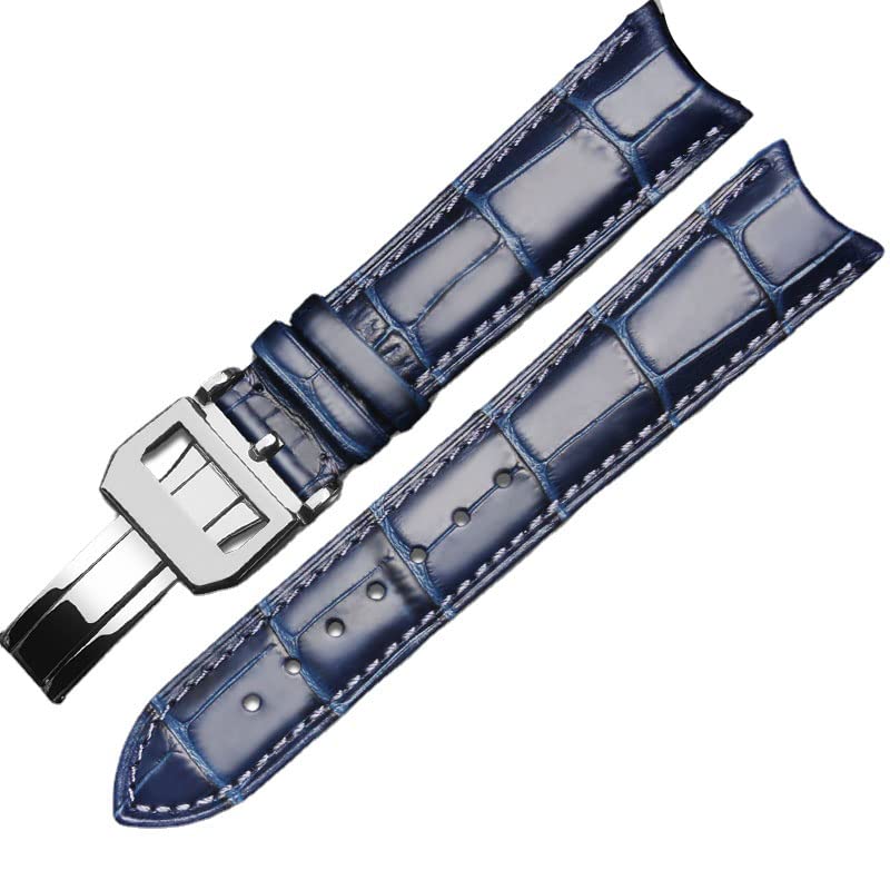 Replacement leather watch strap for IWC Portuguese curved men's watch belt Portuguese meter 7 pilot leather bracelet 22mm (22mm,Blue)