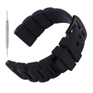 sanwa mens 26mm black silicone rubber diver watch band waterproof sport stainless steel black buckle