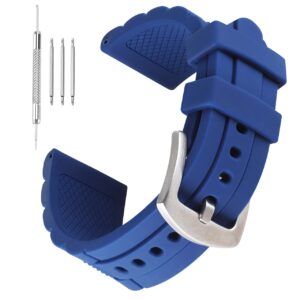 23mm Sapphire Blue Silicone Rubber Diver Watch Band Waterproof Sport Stainless Steel Buckle for Fossil Watch