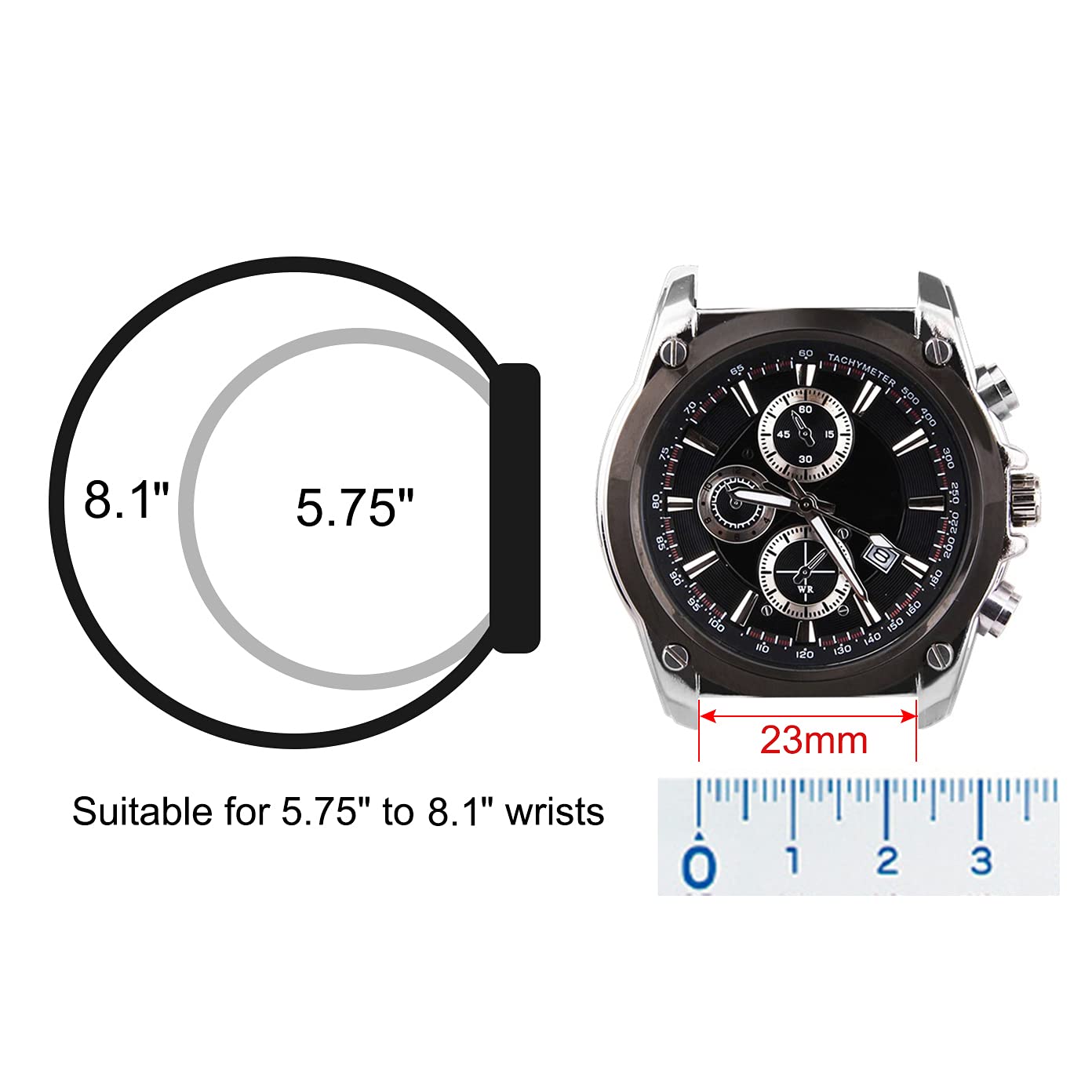 23mm Sapphire Blue Silicone Rubber Diver Watch Band Waterproof Sport Stainless Steel Buckle for Fossil Watch