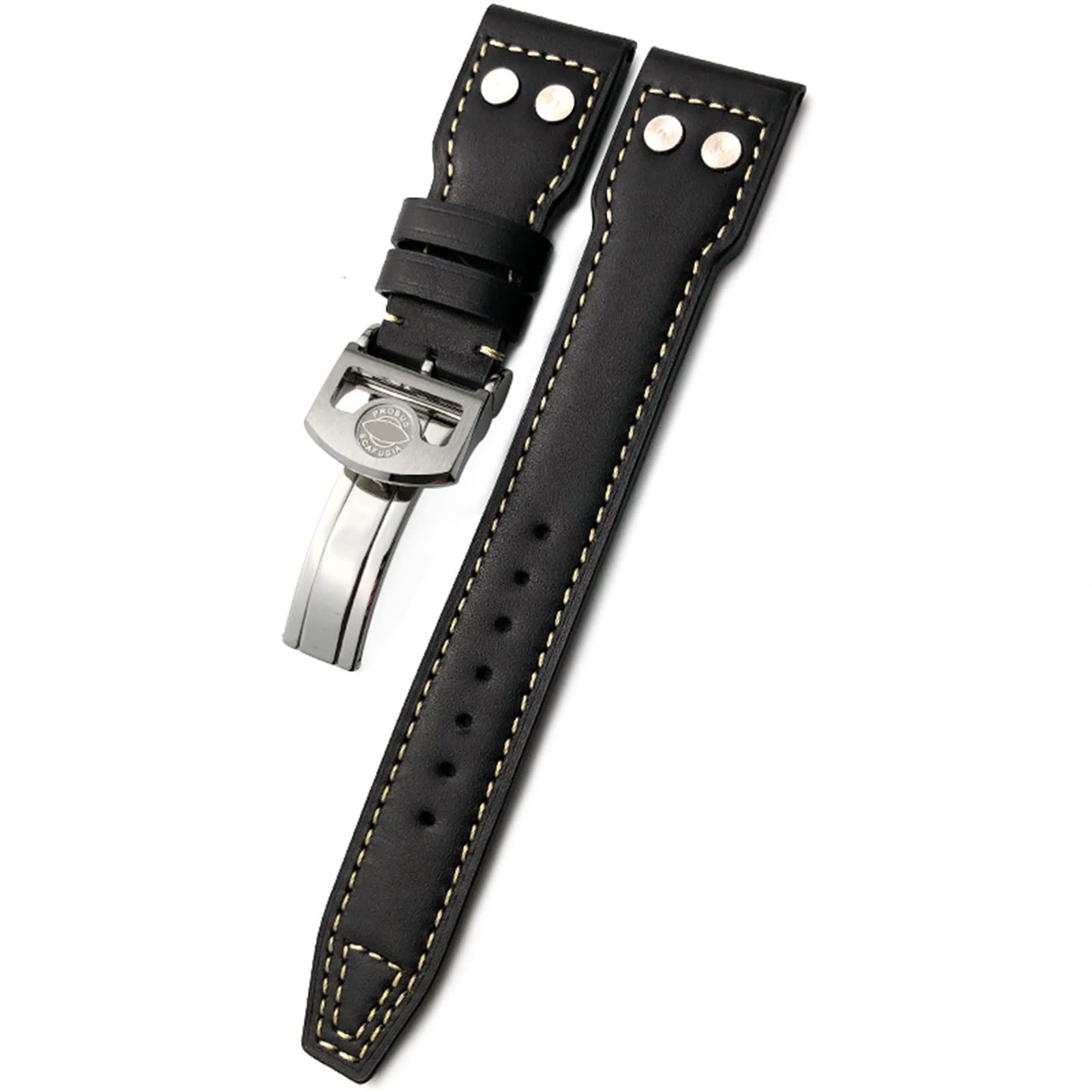 CRFYJ 20mm 21mm 22mm Rivet Calfskin Leather Watch Band Fit for IWC Watch Big Pilot IW5009 Spitfire IW3777 Le Petit Prince Mark Strap (Color : Black White 1, Size : 21mm)