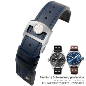 CRFYJ 20mm 21mm 22mm Rivet Calfskin Leather Watch Band Fit for IWC Watch Big Pilot IW5009 Spitfire IW3777 Le Petit Prince Mark Strap (Color : Black White 1, Size : 21mm)