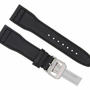 Ewatchparts 21MM LEATHER WATCH STRAP BAND CLASP COMPATIBLE WITH IWC PORTUGUESE PILOT CHRONO TOP BLACK