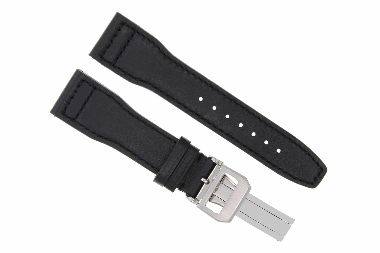 Ewatchparts 21MM LEATHER WATCH STRAP BAND CLASP COMPATIBLE WITH IWC PORTUGUESE PILOT CHRONO TOP BLACK