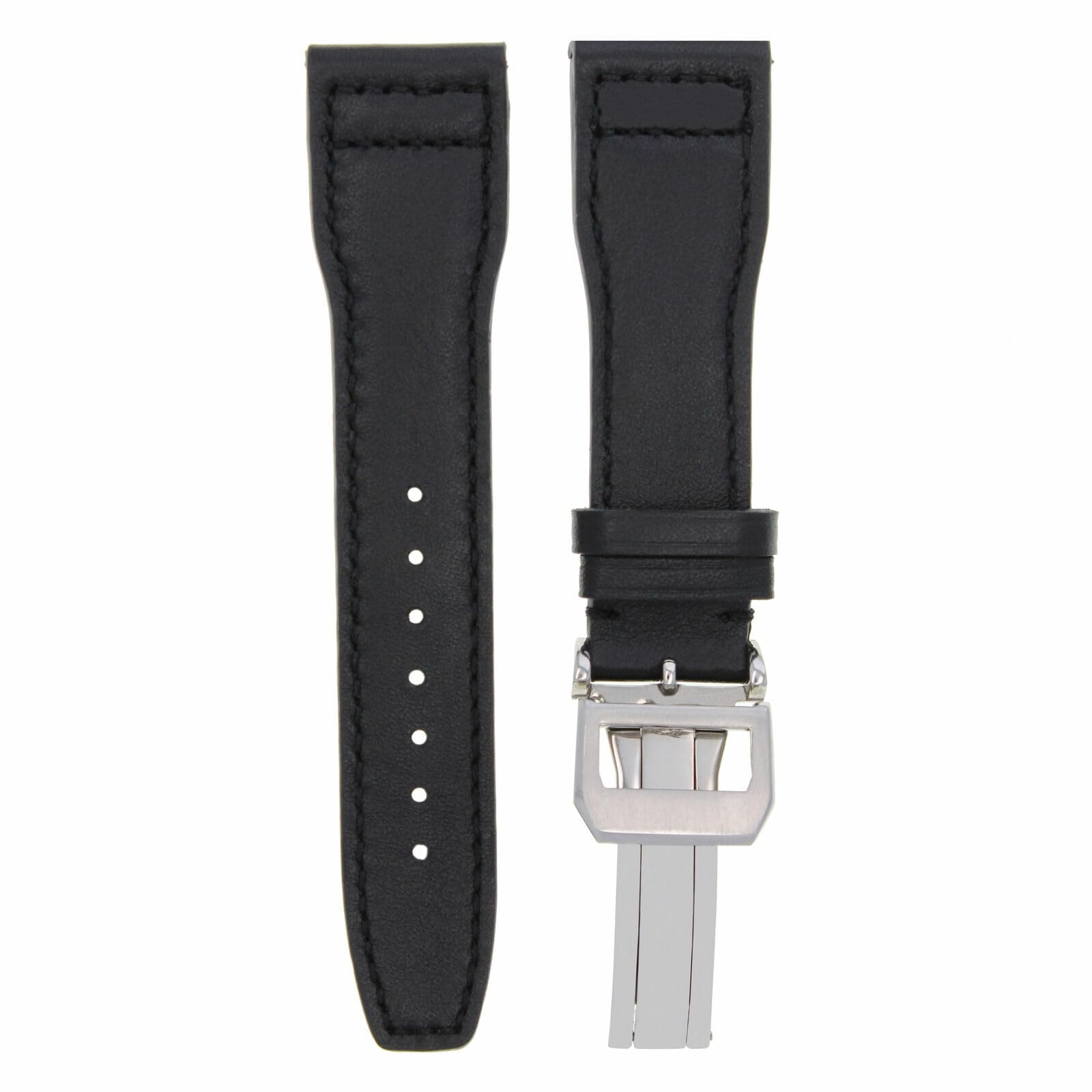 Ewatchparts 21MM LEATHER WATCH STRAP BAND CLASP COMPATIBLE WITH IWC PORTUGUESE PILOT CHRONO TOP BLACK