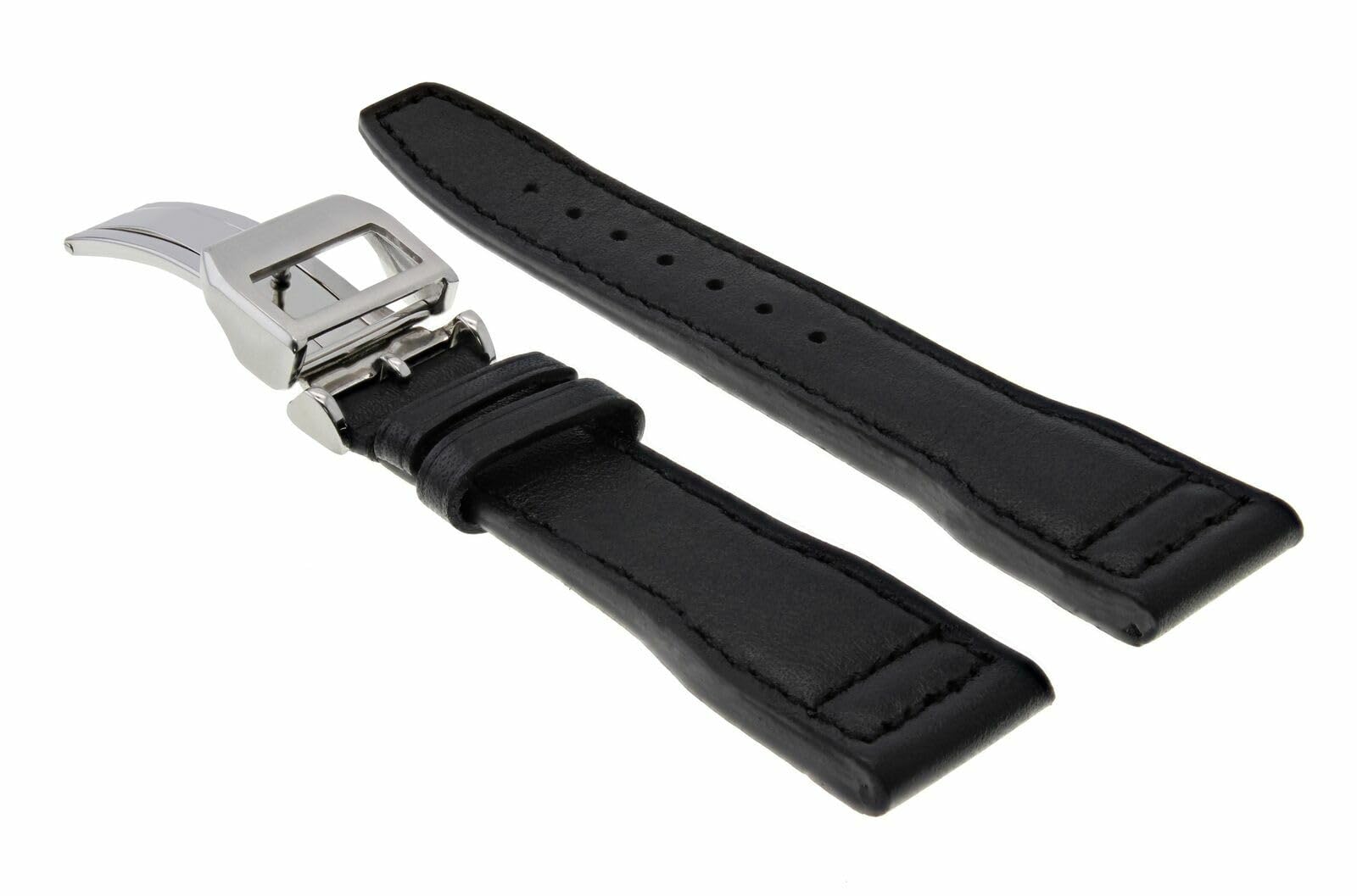 Ewatchparts 21MM LEATHER WATCH STRAP BAND CLASP COMPATIBLE WITH IWC PORTUGUESE PILOT CHRONO TOP BLACK