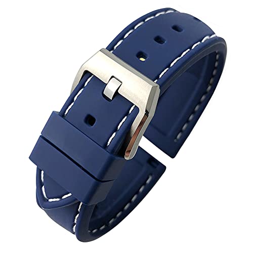 GC GUAN CHAO 20mm 22mm 19mm 21mm Soft Rubber Silicone Watchband Fit for IWC Le Petit Prince PILOT'S WATCHES TOP GUN Mark18 IW3777 IW3270 IW5009 Watch Strap (Blue white line, 22mm)