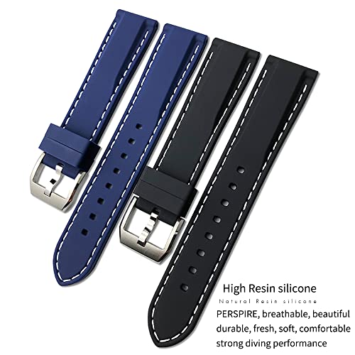 GC GUAN CHAO 20mm 22mm 19mm 21mm Soft Rubber Silicone Watchband Fit for IWC Le Petit Prince PILOT'S WATCHES TOP GUN Mark18 IW3777 IW3270 IW5009 Watch Strap (Blue white line, 22mm)