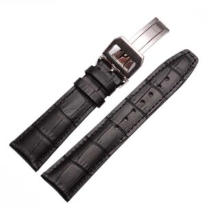 Richie strap 20mm 21mm 22mm Crocodile skin pattern Leather Watch Straps Deployment Clasp Band for IWC Portugieser Pilot's Watchs[IW35312/IW371401] (21mm, Black)