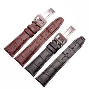 Richie strap 20mm 21mm 22mm Crocodile skin pattern Leather Watch Straps Deployment Clasp Band for IWC Portugieser Pilot's Watchs[IW35312/IW371401] (21mm, Black)