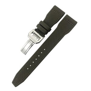 SKM For IWC Le Petit Prince Big Pilot TOP GUN IW3777 Black Sport Fiber Canvas Watch Strap 20mm 21mm 22mm Nylon Leather Watchband (Color : Green Square buckle, Size : 22mm)