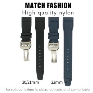 SKM For IWC Le Petit Prince Big Pilot TOP GUN IW3777 Black Sport Fiber Canvas Watch Strap 20mm 21mm 22mm Nylon Leather Watchband (Color : Green Square buckle, Size : 22mm)