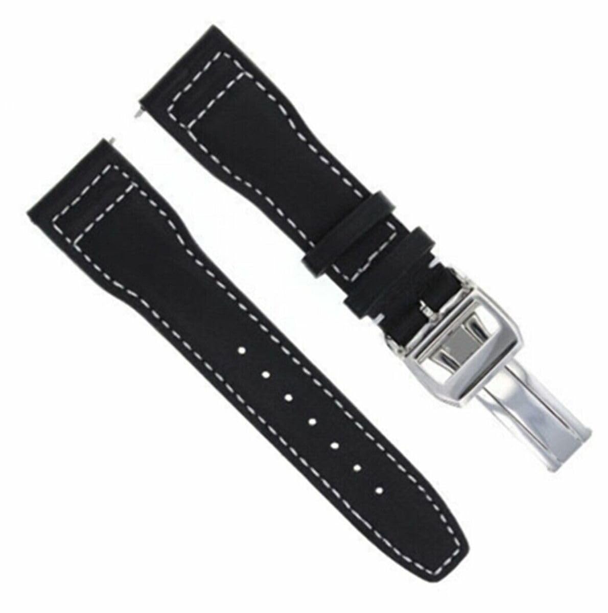 Ewatchparts 21MM LEATHER WATCH STRAP BAND COMPATIBLE WITH IWC PORTUGUESE PILOT SHINY CLASP BLACK WS