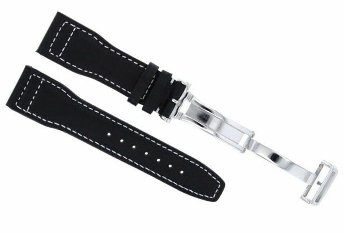 Ewatchparts 21MM LEATHER WATCH STRAP BAND COMPATIBLE WITH IWC PORTUGUESE PILOT SHINY CLASP BLACK WS