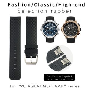 FACDEM 22mm Fluorine Rubber Watch Strap Soft Black Blue Watch Bands for IWC AQUATIMER FAMILY for Men Bracelet (Color : New version Black, Size : 22mm)