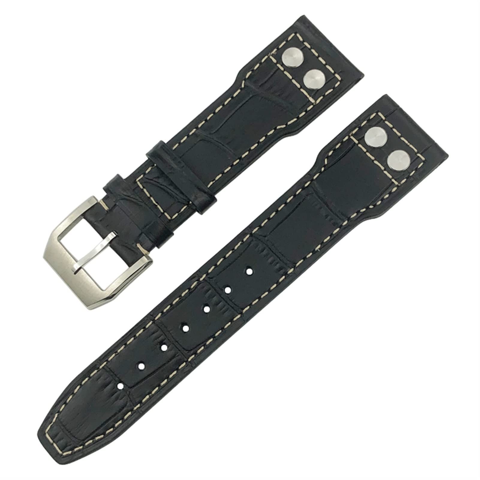 SKM Leather Watchband 20mm 21mm 22mm for IWC IW3777 IW3270 Mark 18 Big Pilot’s Watch Strap Brown Soft Cowhide Bracelets (Color : Brown Rivet Silver, Size : 21mm)