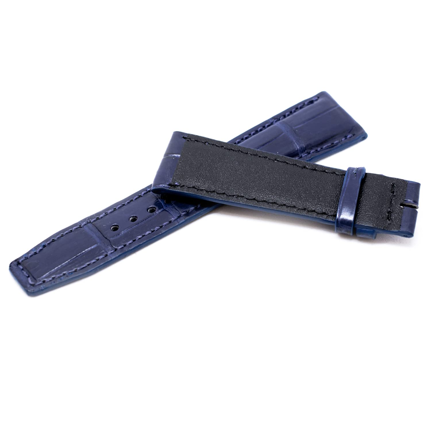 22mm Navy Blue Crocodile Handmade Straps For IWC Pilot Watches