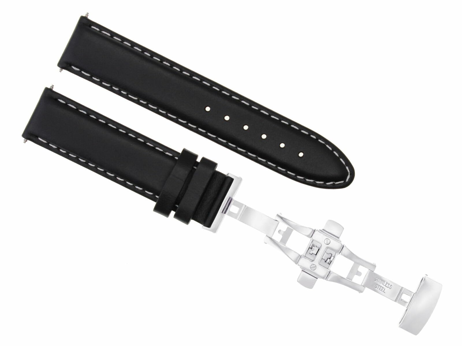 Ewatchparts 18MM LEATHER WATCH BAND SMOOTH WATERPROOF STRAP COMPATIBLE WITH IWC BUTTERFLY CLASP BLACK WS