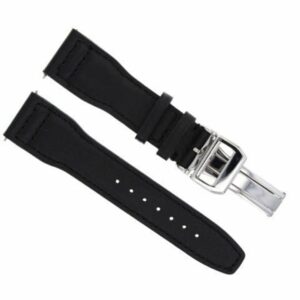 Ewatchparts 22MM LEATHER WATCH STRAP BAND DEPLOYMENT CLASP FOR IWC PILOT TOP GUN BLACK SHINY