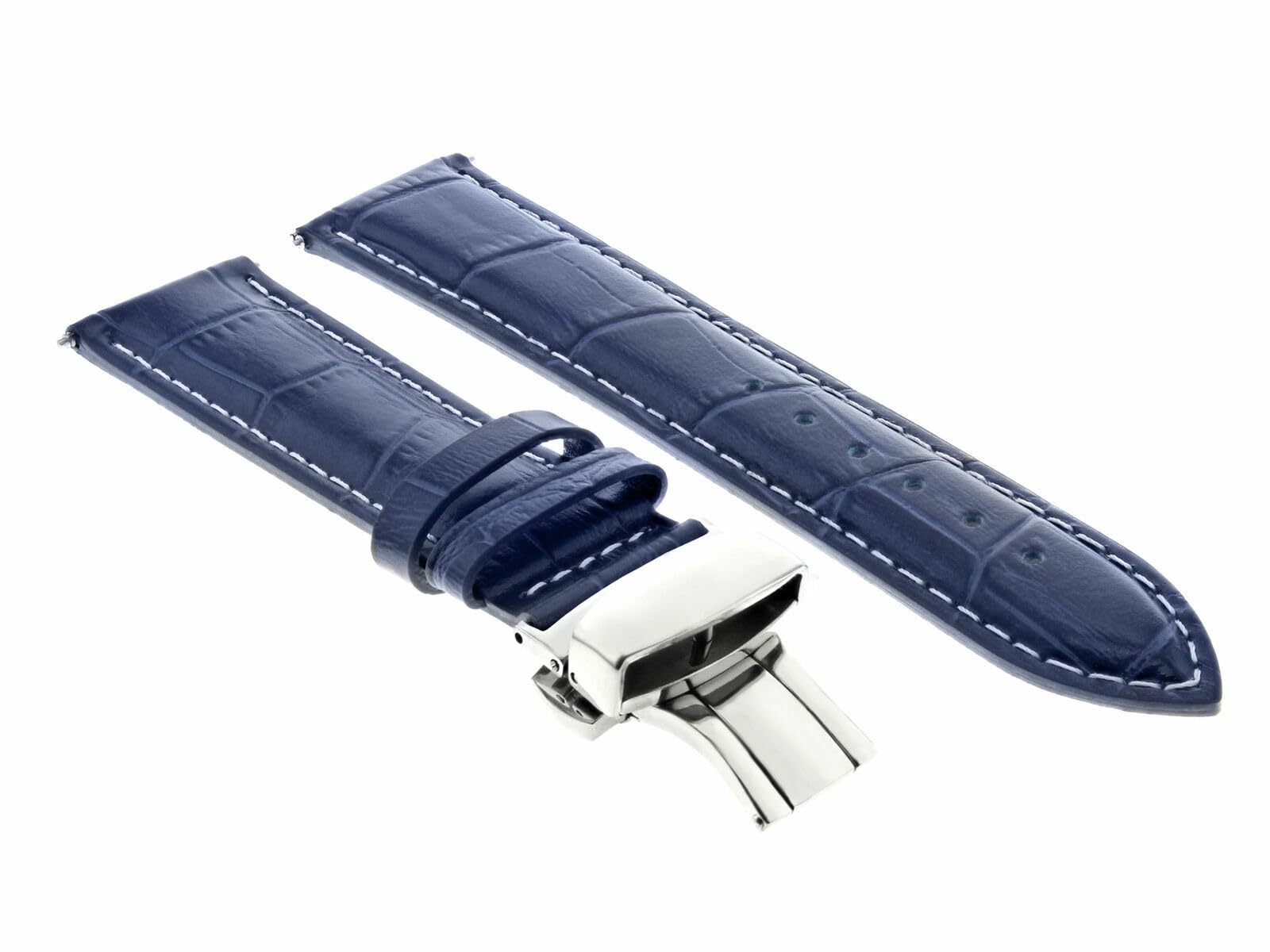 Ewatchparts 19MM LEATHER WATCH STRAP COMPATIBLE WITH IWC PILOT PORTUGUESE WATCH DEPLOYMENT BUCKLE BLUE