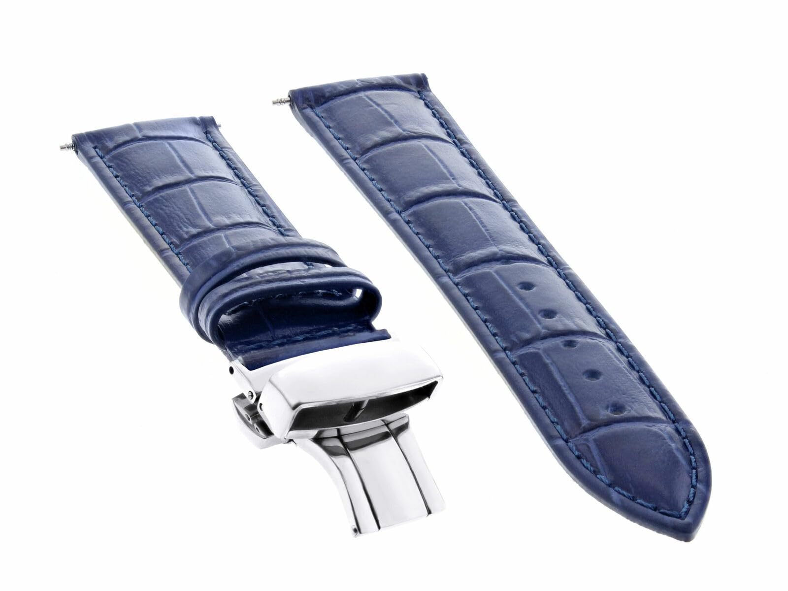 Ewatchparts 18MM BLUE LEATHER WATCH BAND STRAP DEPLOYMENT BUCKLE CLASP BRACELET COMPATIBLE WITH IWC 2B