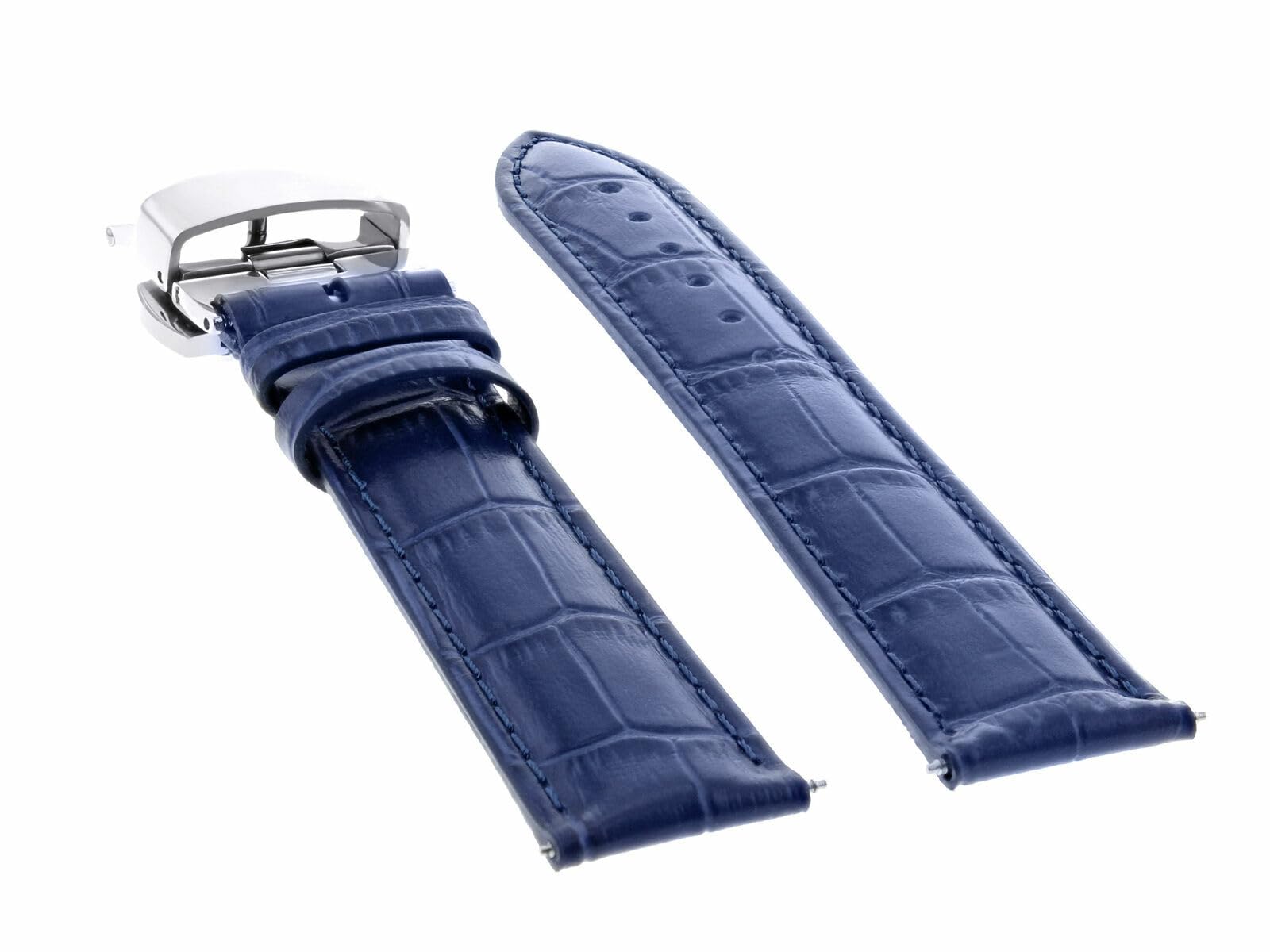 Ewatchparts 18MM BLUE LEATHER WATCH BAND STRAP DEPLOYMENT BUCKLE CLASP BRACELET COMPATIBLE WITH IWC 2B