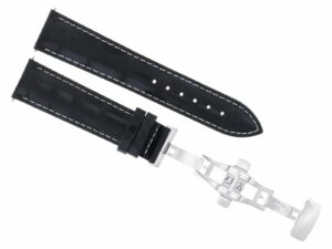 ewatchparts 22mm black leather watch strap band deployment clasp compatible with iwc pilot portuuese