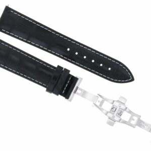 Ewatchparts 22MM BLACK LEATHER WATCH STRAP BAND DEPLOYMENT CLASP COMPATIBLE WITH IWC PILOT PORTUUESE