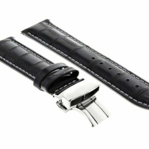 Ewatchparts 22MM BLACK LEATHER WATCH STRAP BAND DEPLOYMENT CLASP COMPATIBLE WITH IWC PILOT PORTUUESE