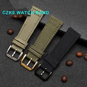 HAODEE for IWC Pilot Spitfire Timezone TopGun Strap Green Black Belts Wristwatch Straps 20mm 21mm 22mm Nylon Canvas Fabric Watch Band (Color : Khaki pin Clasp, Size : 20mm)