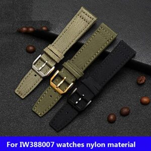 HAODEE for IWC Pilot Spitfire Timezone TopGun Strap Green Black Belts Wristwatch Straps 20mm 21mm 22mm Nylon Canvas Fabric Watch Band (Color : Khaki pin Clasp, Size : 20mm)