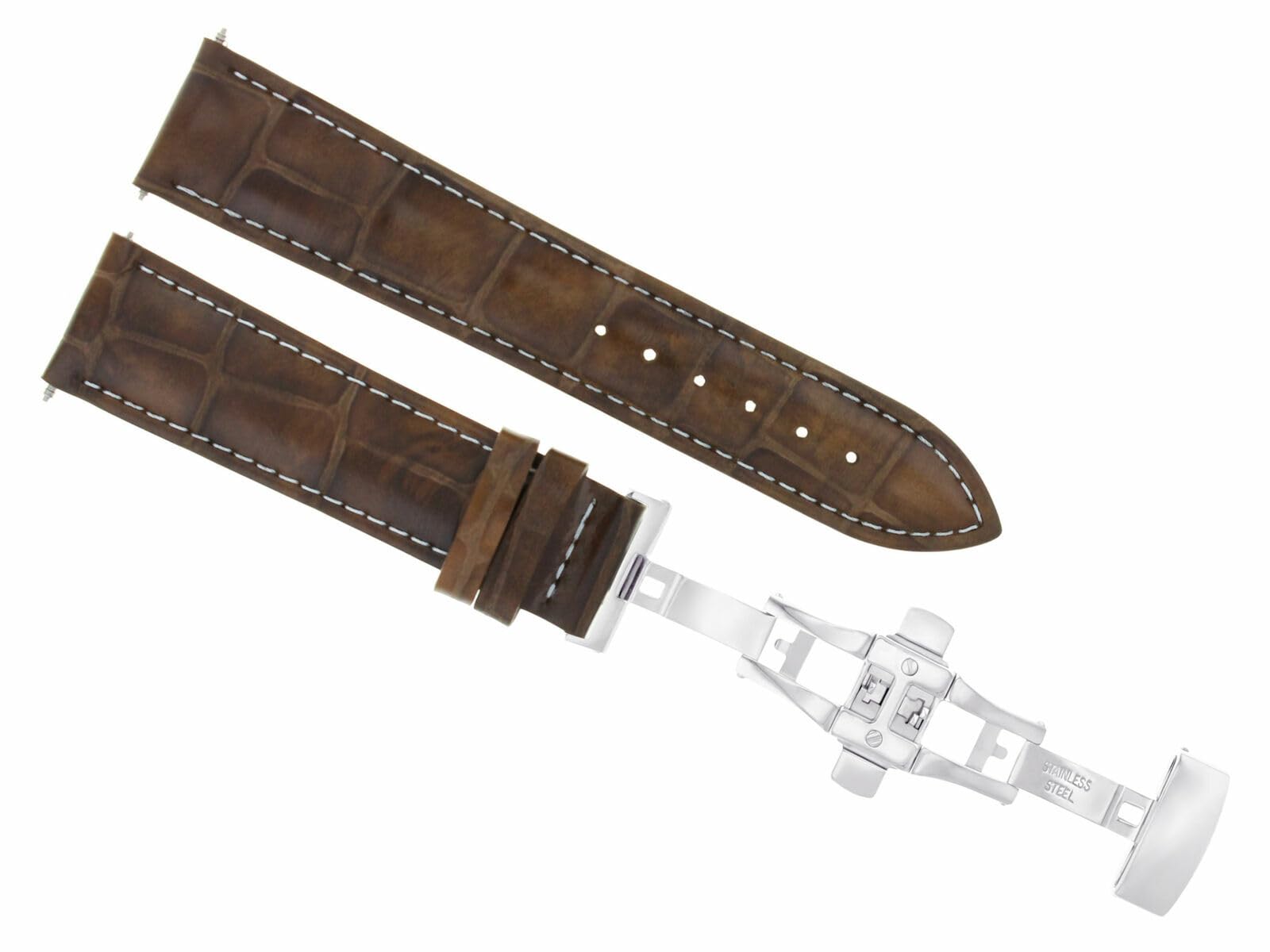 Ewatchparts 19MM LEATHER WATCH BAND FOR IWC TOP GUN PILOT PORTUGUES DEPLOY CLASP LIGHT BROWN