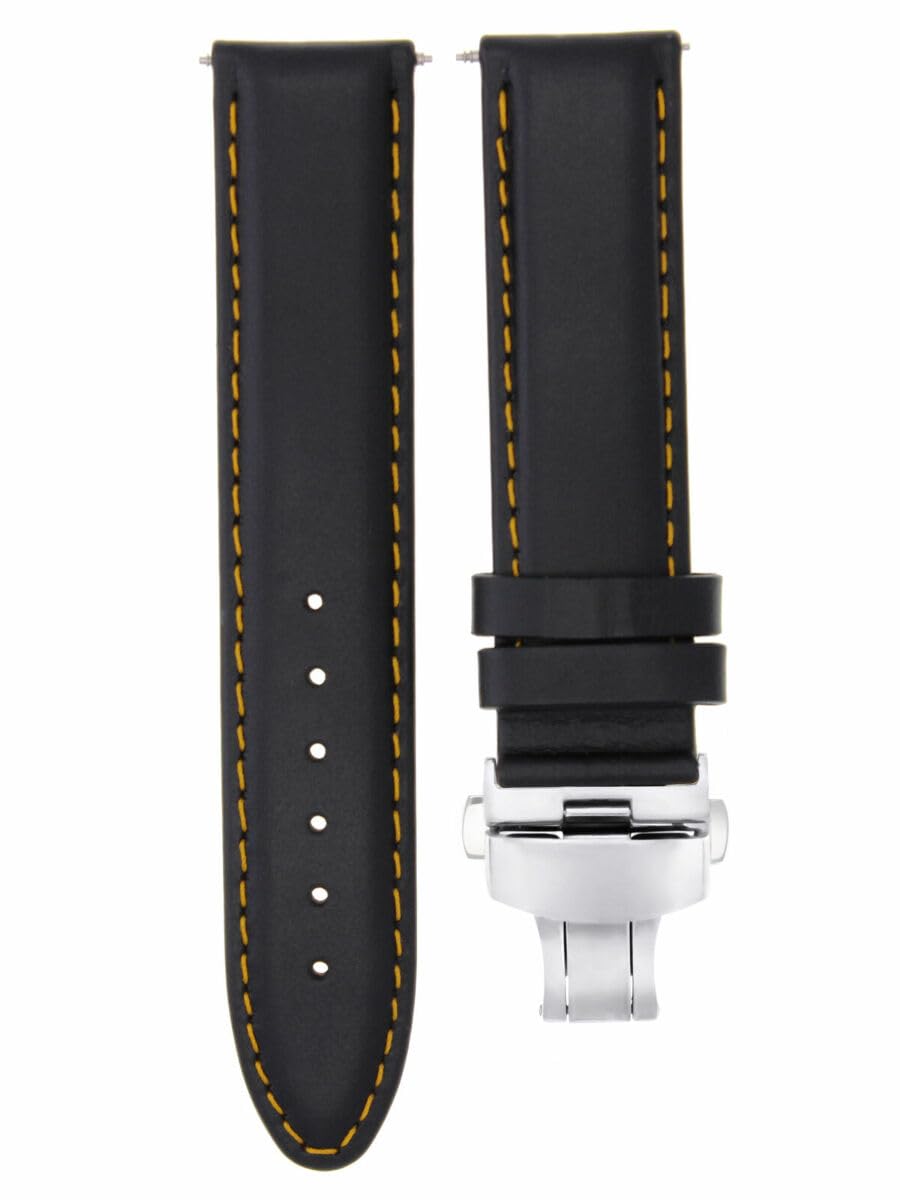 Ewatchparts 20MM SMOOTH LEATHER WATCH BAND STRAP DEPLOYMENT BUCKLE CLASP COMPATIBLE WITH IWC BLACK OS