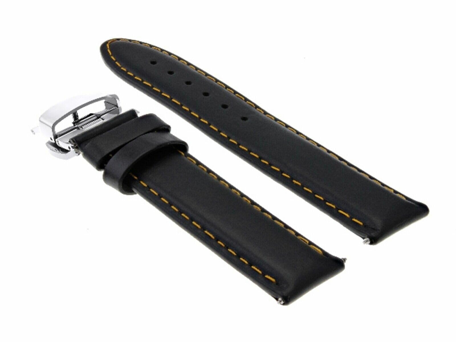 Ewatchparts 20MM SMOOTH LEATHER WATCH BAND STRAP DEPLOYMENT BUCKLE CLASP COMPATIBLE WITH IWC BLACK OS