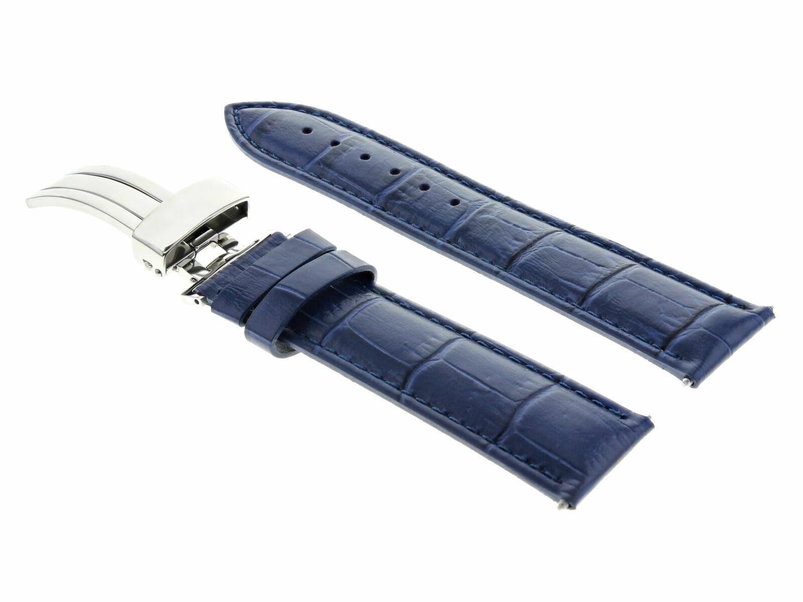 Ewatchparts 22MM LEATHER WATCH STRAP BAND COMPATIBLE WITH IWC PILOT PORTUGUESE + DEPLOYMENT CLASP BLUE