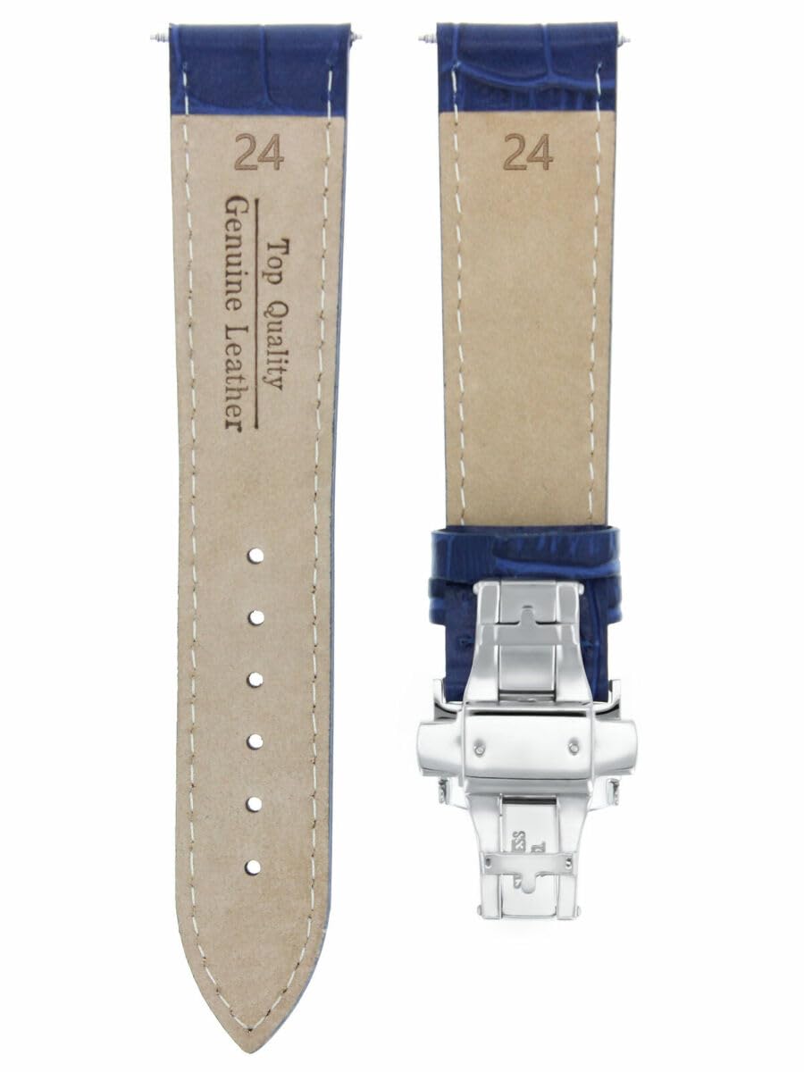 Ewatchparts 24MM BLUE LEATHER WATCH BAND STRAP DEPLOYMENT CLASP BUCKLE COMPATIBLE WITH IWC PILOT TOP GUN