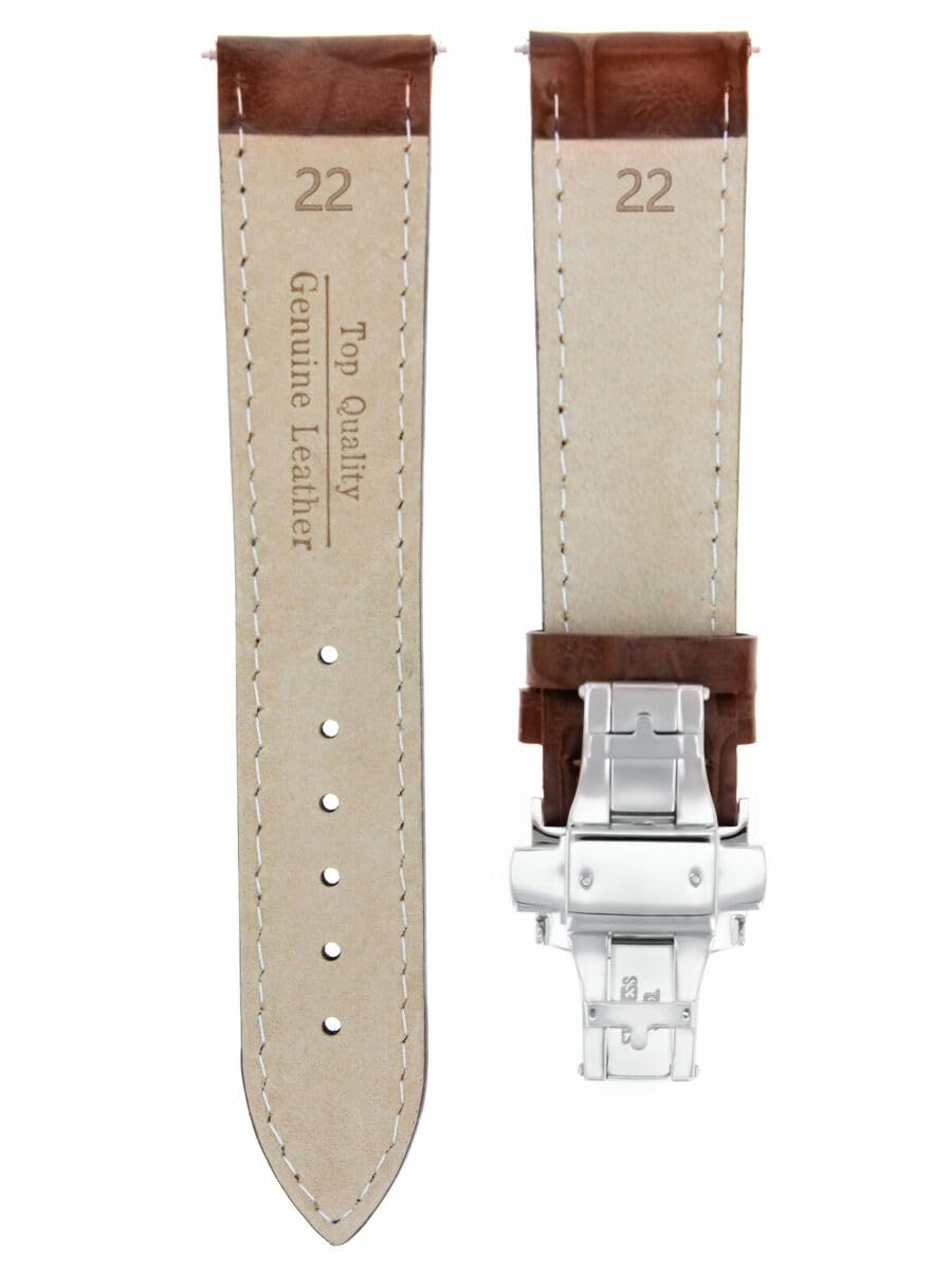 Ewatchparts 22MM LEATHER WATCH BAND STRAP COMPATIBLE WITH IWC PILOT PORTUGUESE TOP GUN + CLASP L/BROWN