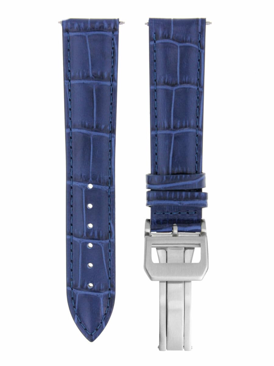 Ewatchparts 22MM LEATHER WATCH BAND STRAP COMPATIBLE WITH IWC PILOT PORTUGUESE DEPLOYMENT CLASP BLUE