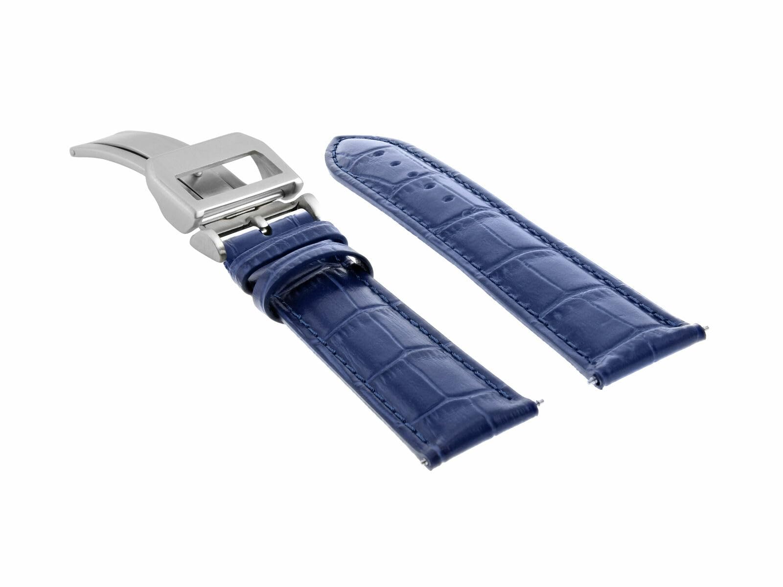 Ewatchparts 22MM LEATHER WATCH BAND STRAP COMPATIBLE WITH IWC PILOT PORTUGUESE DEPLOYMENT CLASP BLUE