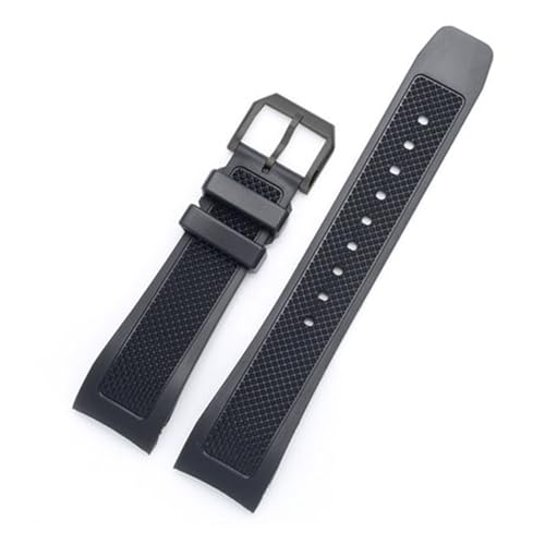 INEOUT 22mm Black Curved End Soft Silicone Rubber Watch Band Compatible With IWC PORTUGIESER YACHT CLUB CHRONOGRAPH IW390502 IW390209 Watch Strap (Color : Black black buckle, Size : 22mm)