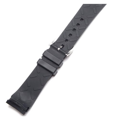 INEOUT 22mm Black Curved End Soft Silicone Rubber Watch Band Compatible With IWC PORTUGIESER YACHT CLUB CHRONOGRAPH IW390502 IW390209 Watch Strap (Color : Black black buckle, Size : 22mm)