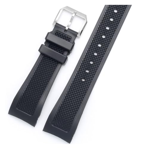 INEOUT 22mm Black Curved End Soft Silicone Rubber Watch Band Compatible With IWC PORTUGIESER YACHT CLUB CHRONOGRAPH IW390502 IW390209 Watch Strap (Color : Black black buckle, Size : 22mm)