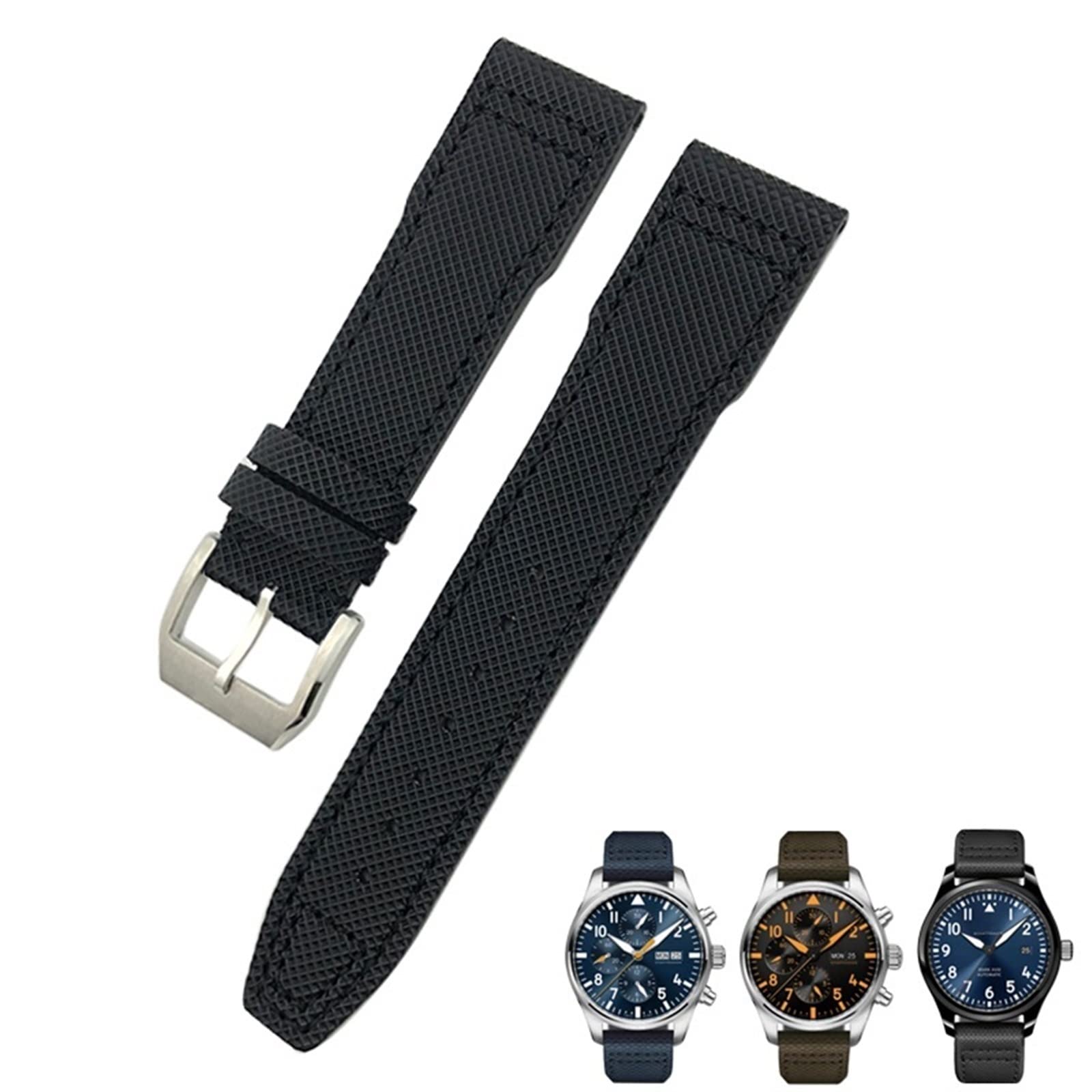 SKM 20mm 21mm Blue Nylon Watchband Fit for IWC Portofino Big Pilot IW3293 Mark 18 Tissot TAG Heuer Seiko Leather Nylon Watch Strap (Color : Black Pin, Size : 20mm)