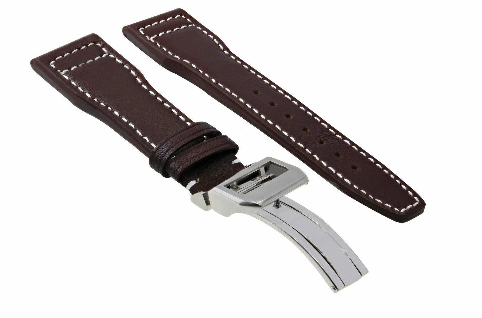 Ewatchparts 23MM LEATHER WATCH STRAP BAND COMPATIBLE WITH IWC PILOT PORTUGUESE TOP GUN SHINY CLASP BROWN