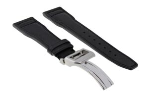 ewatchparts 23mm leather watch strap band deployment clasp compatible with iwc pilot top gun black shiny