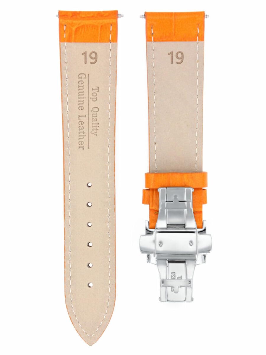 Ewatchparts 19MM LEATHER WATCH BAND STRAP COMPATIBLE WITH IWC PILOT PORTUGUESE DEPLOYMENT CLASP ORANGE W