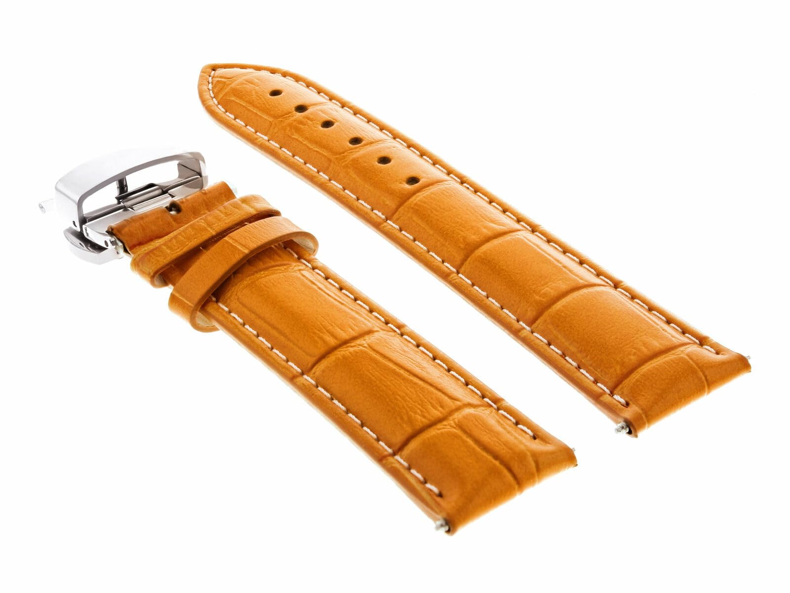 Ewatchparts 19MM LEATHER WATCH BAND STRAP COMPATIBLE WITH IWC PILOT PORTUGUESE DEPLOYMENT CLASP ORANGE W