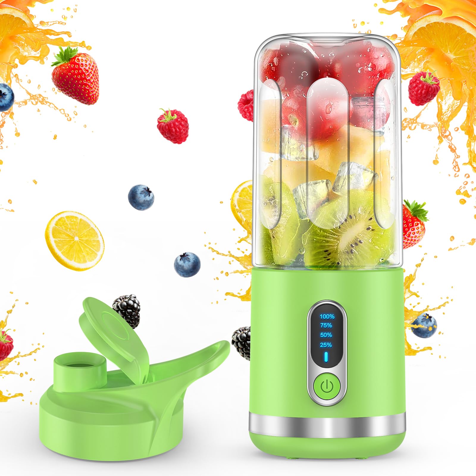 neza Portable Blender, Personal Blender Shakes and Smoothies, Portable Juicer USB C Rechargeable, 15.2 Oz Multifunctional and BPA Free Mini Blender, Travel/Gym/Office, Light Green