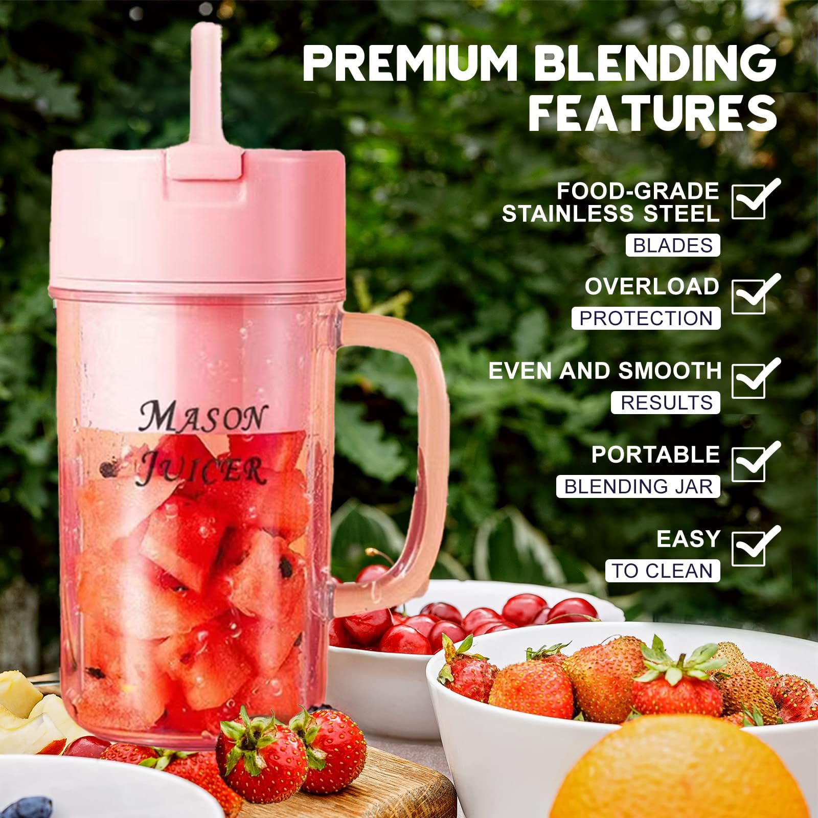 Portable Blender, sotfkd Personal Size Blender for Shakes and Smoothies with 10 Blades, 16 Oz Mini Blender Cup with USB Rechargeable & Handle & Free Straw for, Home, Kitchen, Office, Travel (Pink)